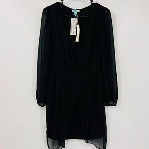 Lovely Royce Pleated Little Black Feminine Semi Sheer Mini Dress Size Medium